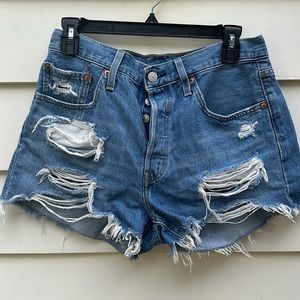 Levi’s 501 button fly distressed cut off shorts